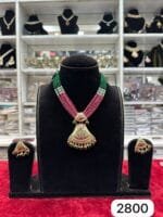 Elegant Real Look Jadau Short Set with Green Rubi Moti - Image 2