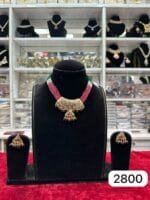 Royal Jadau Short Set with Rubi Green Moti Shine - Image 2