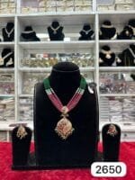 Elegant Real Look Jadau Short Set with Green Rubi Moti - Image 2