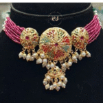 Real Look Jadau Choker Set with Ruby Green Moti Glow