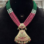 Elegant Real Look Jadau Short Set with Green Rubi Moti