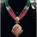 Elegant Real Look Jadau Short Set with Green Rubi Moti