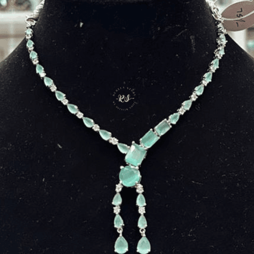 rubela store gold look jewellery best artificial jewellery (13) Real Look AD Set with Soft Mint Colour rubela - Image 1