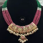 Real Look Jadau Short Set with Ruby Green Moti Shine