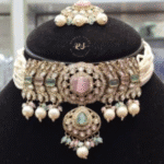 Real Look Mozonite Pink Mint Choker Set Elegant Royal Style