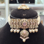 Real Look Mozonite Pink Mint Choker Set Elegant Royal Style