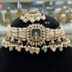 Real Look Heritage Golden Polki Choker Set Pink Mint