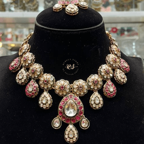 rubela store gold look jewellery best artificial jewellery (21) Real Look Mina Kaari Kundan Set with Royal Beauty - Image 1