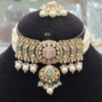 Real Look Mozonite Pink Mint Choker Set Royal Soft Elegance