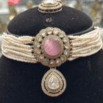 Real Look Mozonite Pink Choker Set Elegant Party Jewellery