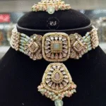 Real Look Mozonite Choker Set with Soft Mint Colour