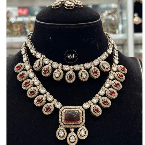 rubela store gold look jewellery best artificial jewellery (7) Real Look Mozonite Set with Rich Rubi Stones rubela - Image 1